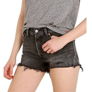 Levi's 501 Short Trashed Black Cut-Off Shorts, Distressed, NWOT, Raw Hem, sz 25
